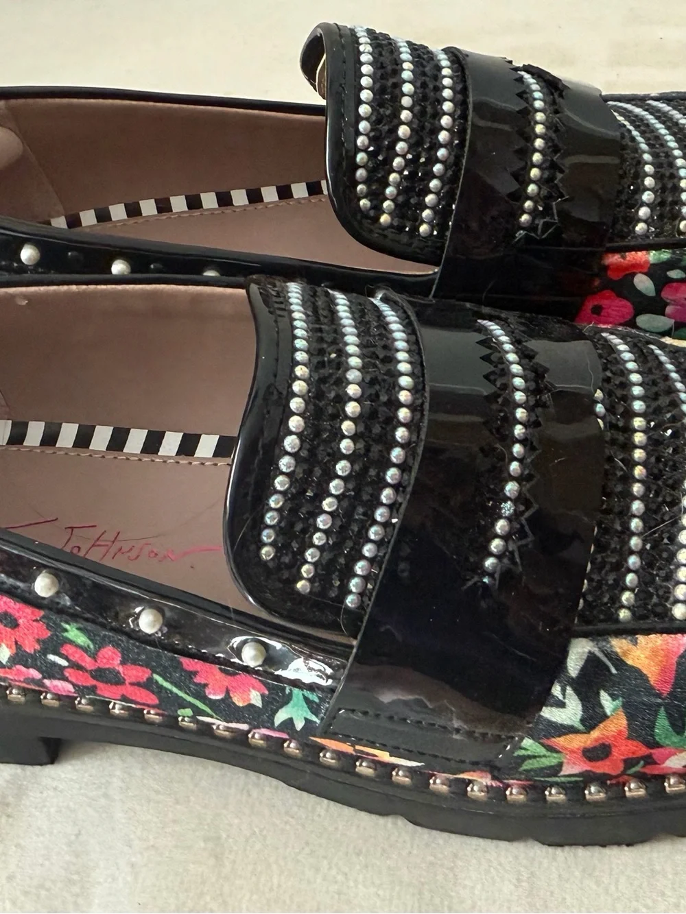 Betsey Johnson Black Floral Studded Loafers